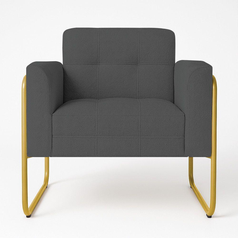 Poltrona Sala Industrial Alta Tubo Dourado Elisa Bouclê D03 - D'rossi Cor Grafite - 2