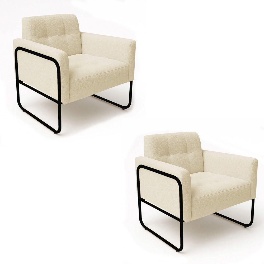 Poltrona Sala Industrial Alta Tubo Preto Kit 2 Elisa Bouclê D03 - D'rossi Cor Bege - 2