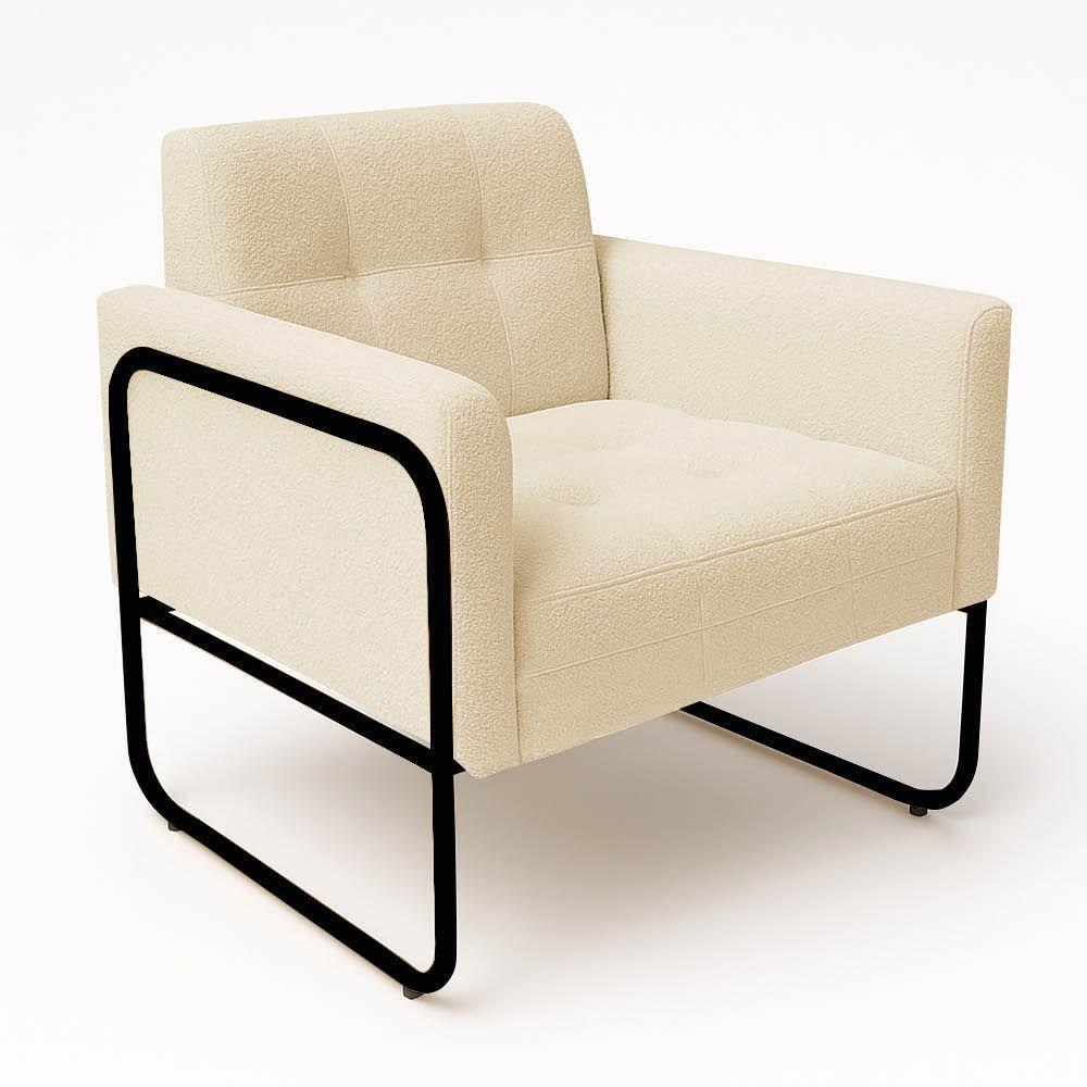 Poltrona Sala Industrial Alta Tubo Preto Kit 2 Elisa Bouclê D03 - D'rossi Cor Bege - 6