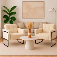 Poltrona Sala Industrial Alta Tubo Preto Kit 2 Elisa Bouclê D03 - D'rossi Cor Bege - 1