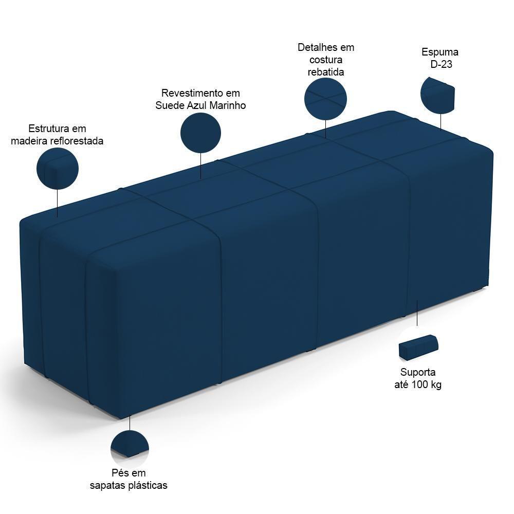 Kit Cabeceira Cama Box Casal 140cm Com Calçadeira Roma W01 Suede Azul Marinho - Lyam - 6