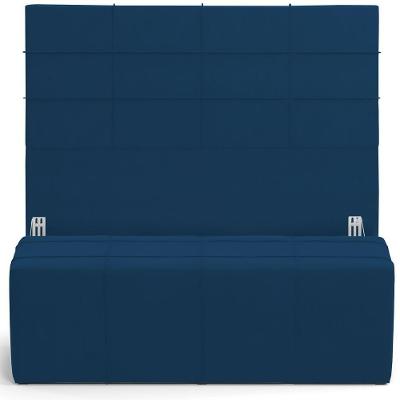 Kit Cabeceira Cama Box Casal 140cm Com Calçadeira Roma W01 Suede Azul Marinho - Lyam