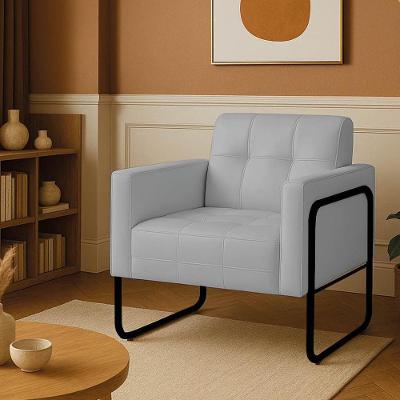 Poltrona Sala Industrial Alta Tubo Preto Elisa Sintético D03 - D'rossi Cor Cinza