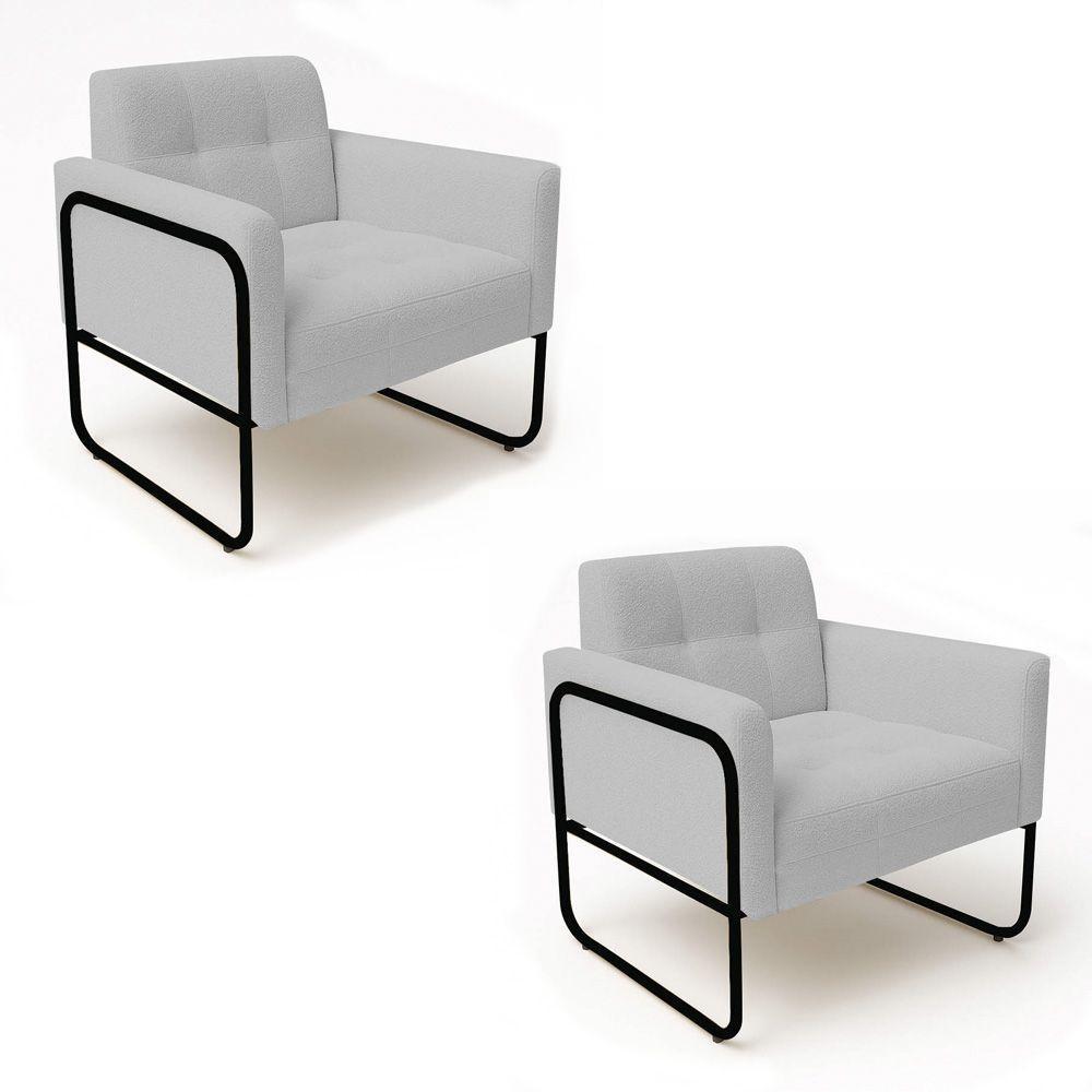 Poltrona Sala Industrial Alta Tubo Preto Kit 2 Elisa Bouclê D03 - D'rossi Cor Cinza - 2