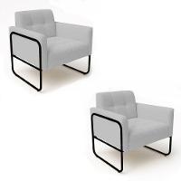 Poltrona Sala Industrial Alta Tubo Preto Kit 2 Elisa Bouclê D03 - D'rossi Cor Cinza - 2