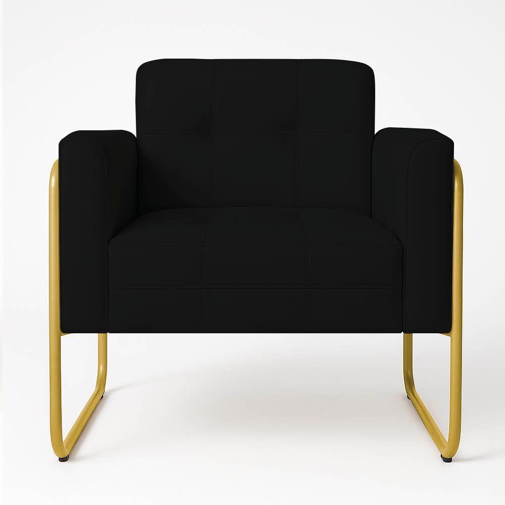 Poltrona Sala Industrial Alta Tubo Dourado Elisa Sintético Preto D03 - D'rossi - 2