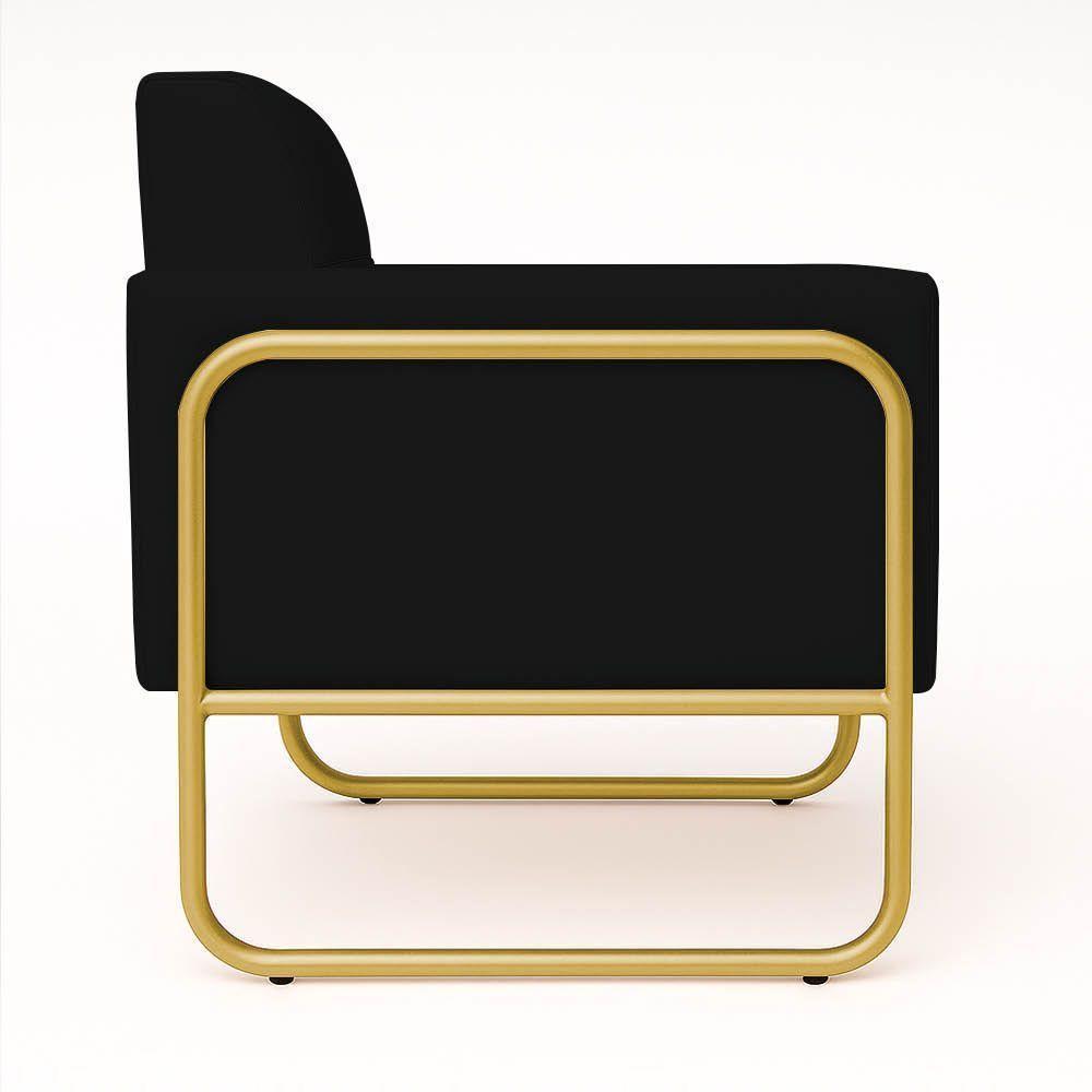 Poltrona Sala Industrial Alta Tubo Dourado Elisa Sintético Preto D03 - D'rossi - 6