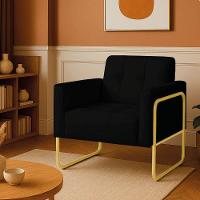 Poltrona Sala Industrial Alta Tubo Dourado Elisa Sintético Preto D03 - D'rossi - 1