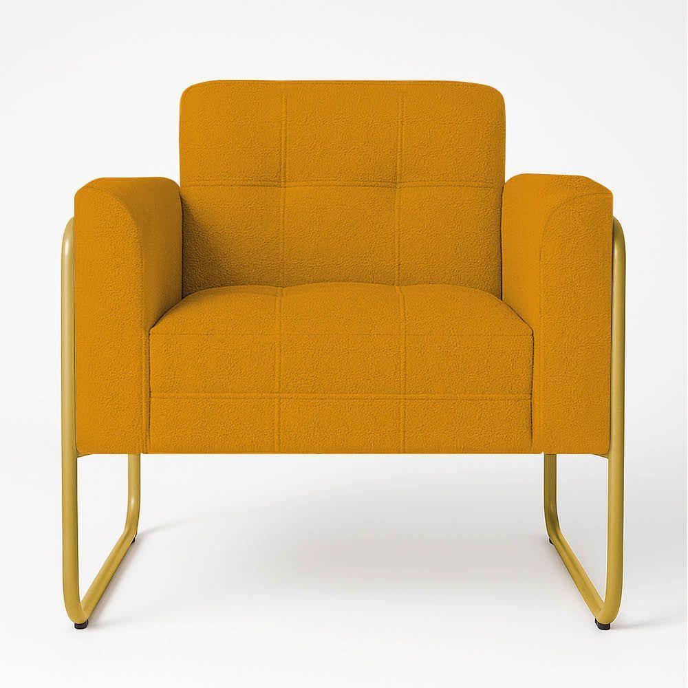 Poltrona Sala Industrial Alta Tubo Dourado Elisa Bouclê Mostarda D03 - D'rossi - 2