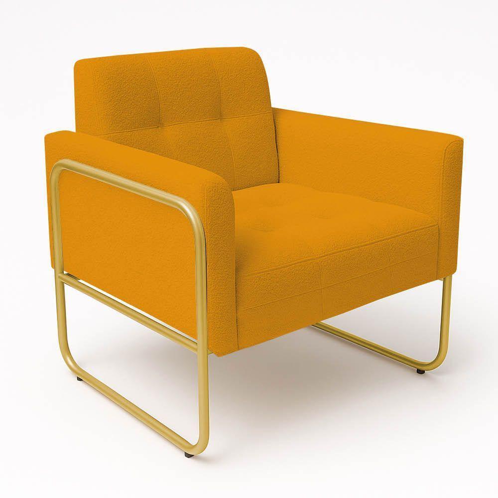 Poltrona Sala Industrial Alta Tubo Dourado Elisa Bouclê Mostarda D03 - D'rossi - 5