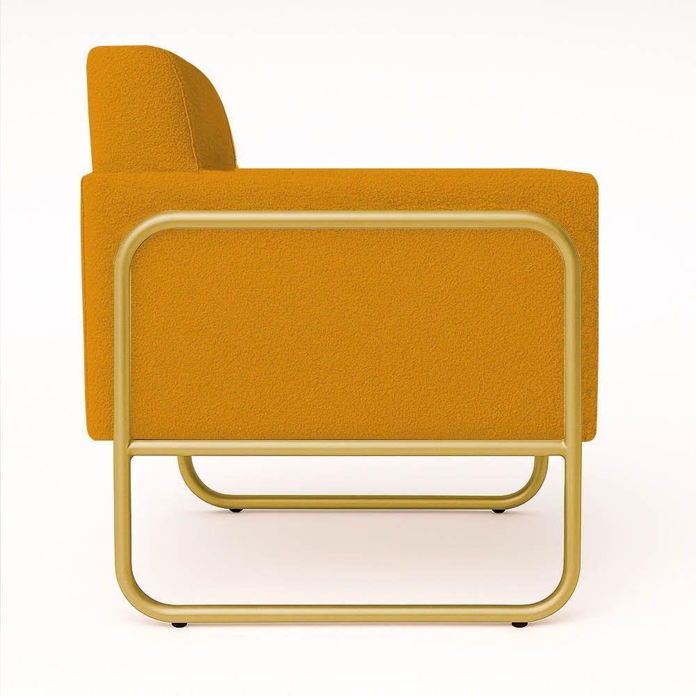 Poltrona Sala Industrial Alta Tubo Dourado Elisa Bouclê Mostarda D03 - D'rossi - 6