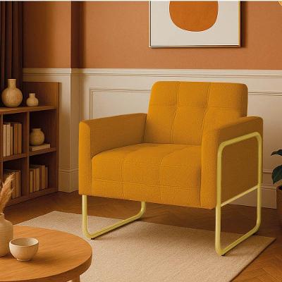 Poltrona Sala Industrial Alta Tubo Dourado Elisa Bouclê Mostarda D03 - D'rossi