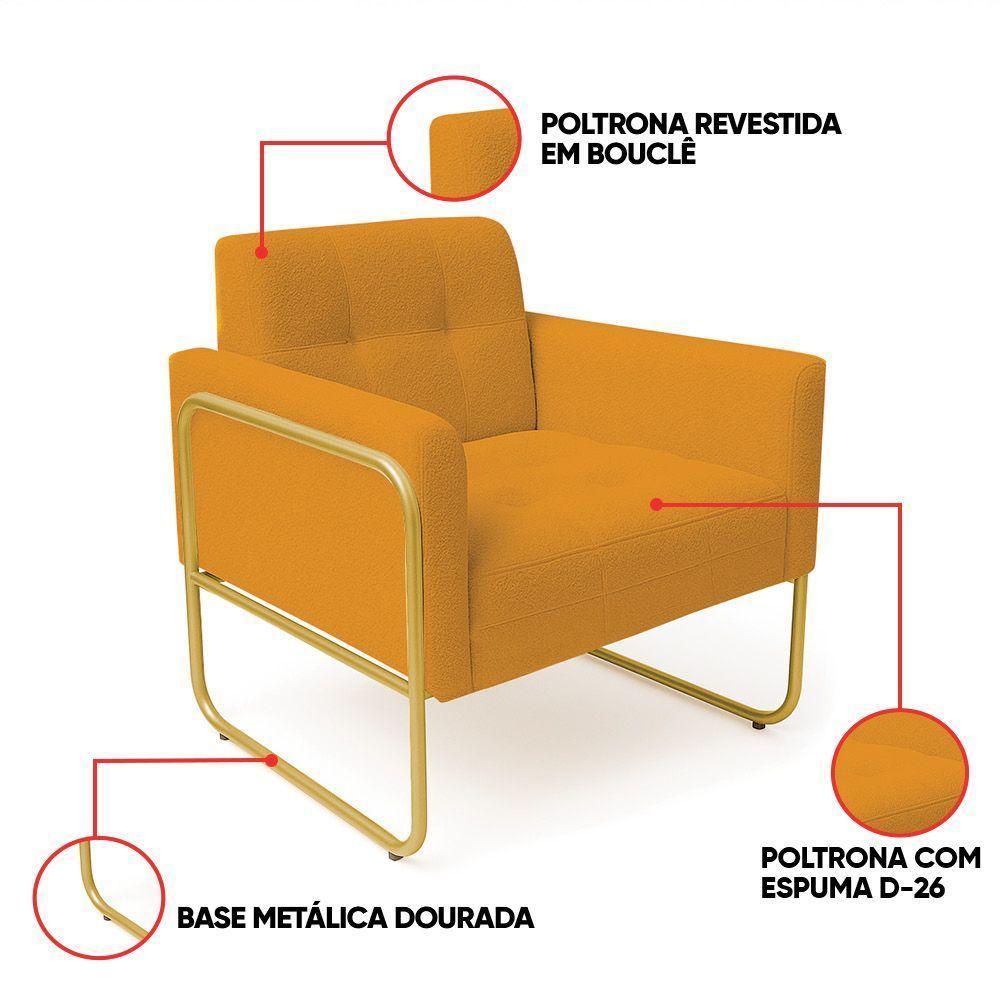 Poltrona Sala Industrial Alta Tubo Dourado Elisa Bouclê D03 - D'rossi Cor Mostarda - 3