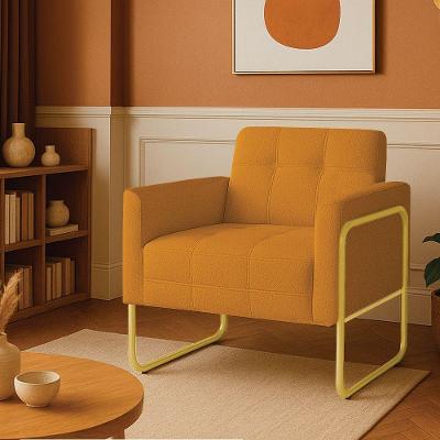 Poltrona Sala Industrial Alta Tubo Dourado Elisa Bouclê D03 - D'rossi Cor Mostarda