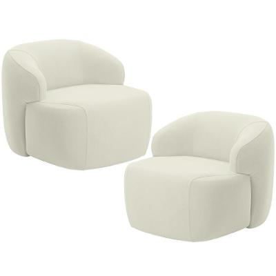 Kit 02 Poltronas Decorativa Fixa Orgânica Para Sala Living Barolo L06 Veludo Bege - Lyam Decor