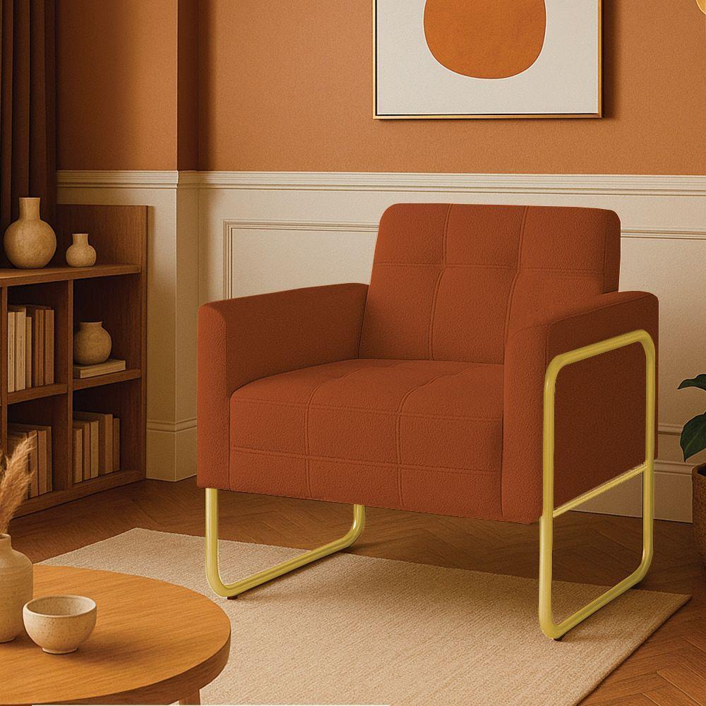 Poltrona Sala Industrial Alta Tubo Dourado Elisa Bouclê D03 - D'rossi Cor Terra - 1