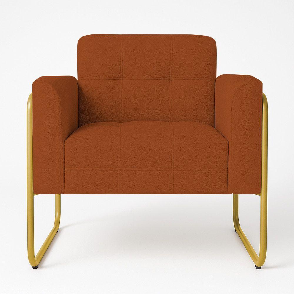 Poltrona Sala Industrial Alta Tubo Dourado Elisa Bouclê D03 - D'rossi Cor Terra - 2