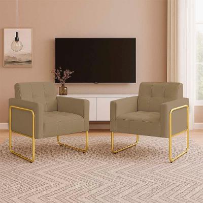 Poltrona Sala Industrial Alta Tubo Dourado Kit 2 Elisa Suede Marrom Rato D03 - D'rossi