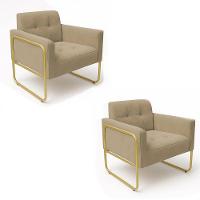 Poltrona Sala Industrial Alta Tubo Dourado Kit 2 Elisa Suede Marrom Rato D03 - D'rossi - 2