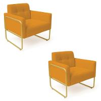 Poltrona Sala Industrial Alta Tubo Dourado Kit 2 Elisa Bouclê D03 - D'rossi Cor Mostarda - 2