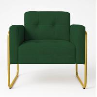 Poltrona Sala Industrial Alta Tubo Dourado Elisa Veludo Verde D03 - D'rossi - 2