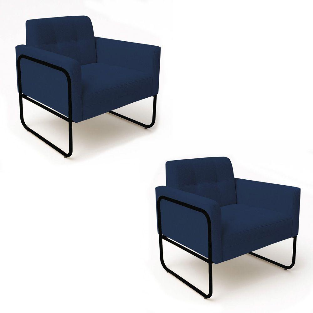 Poltrona Sala Industrial Alta Tubo Preto Kit 2 Elisa Bouclê D03 - D'rossi Cor Azul - 2