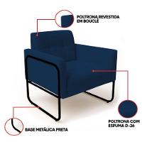 Poltrona Sala Industrial Alta Tubo Preto Kit 2 Elisa Bouclê D03 - D'rossi Cor Azul - 3