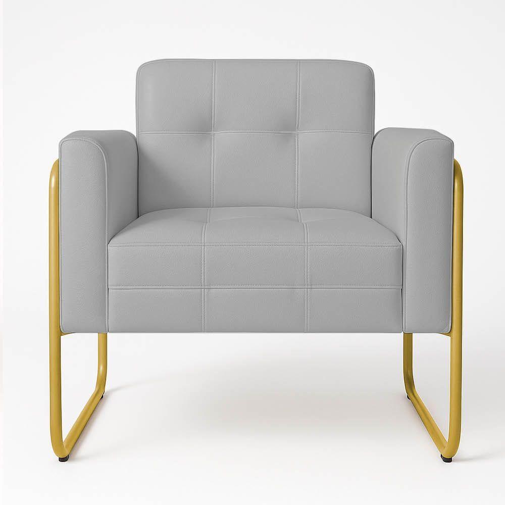 Poltrona Sala Industrial Alta Tubo Dourado Kit 2 Elisa Sintético D03 - D'rossi Cor Cinza - 5