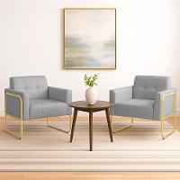 Poltrona Sala Industrial Alta Tubo Dourado Kit 2 Elisa Sintético D03 - D'rossi Cor Cinza - 1