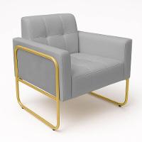 Poltrona Sala Industrial Alta Tubo Dourado Kit 2 Elisa Sintético D03 - D'rossi Cor Cinza - 6