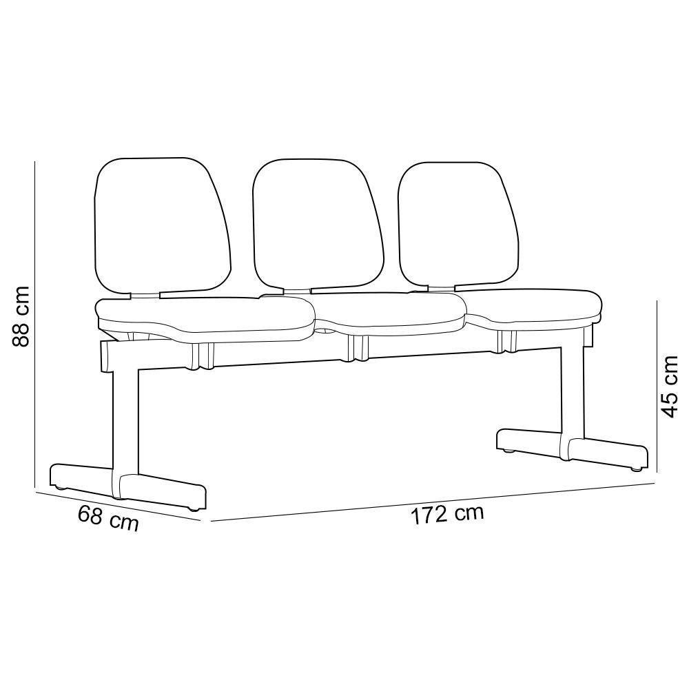 Cadeira Longarina 3 Lugares Recepção Sala De Espera Work F02 Crepe Vermelho - Lyam Decor - 3