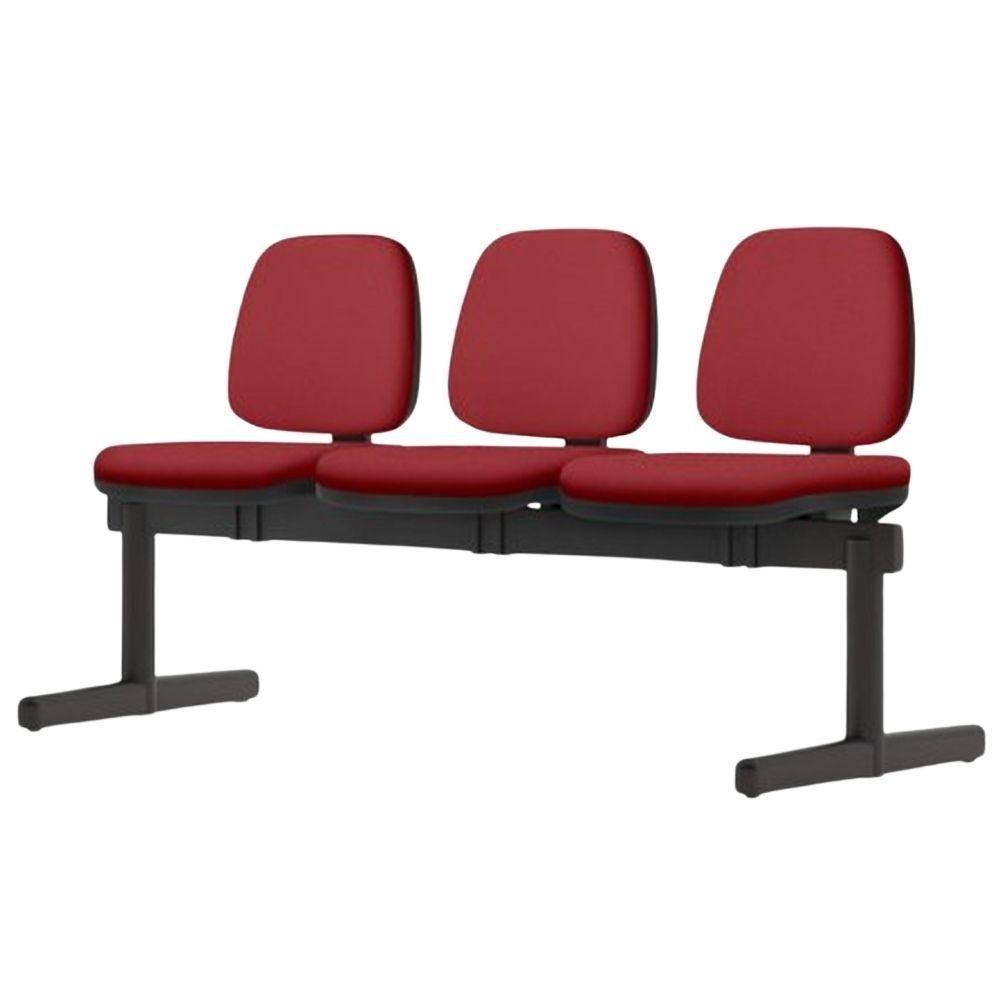 Cadeira Longarina 3 Lugares Recepção Sala De Espera Work F02 Crepe Vermelho - Lyam Decor - 4