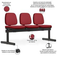 Cadeira Longarina 3 Lugares Recepção Sala De Espera Work F02 Crepe Vermelho - Lyam Decor - 2