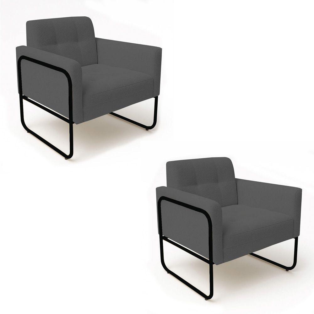 Poltrona Sala Industrial Alta Tubo Preto Kit 2 Elisa Bouclê Grafite D03 - D'rossi - 2