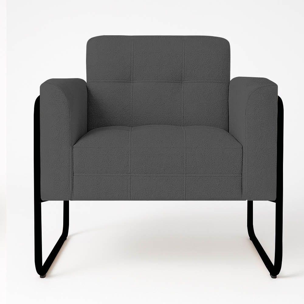 Poltrona Sala Industrial Alta Tubo Preto Kit 2 Elisa Bouclê Grafite D03 - D'rossi - 5