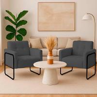 Poltrona Sala Industrial Alta Tubo Preto Kit 2 Elisa Bouclê Grafite D03 - D'rossi - 1