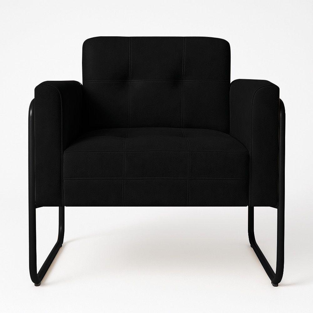 Poltrona Sala Industrial Alta Tubo Preto Elisa Suede Preto D03 - D'rossi - 5