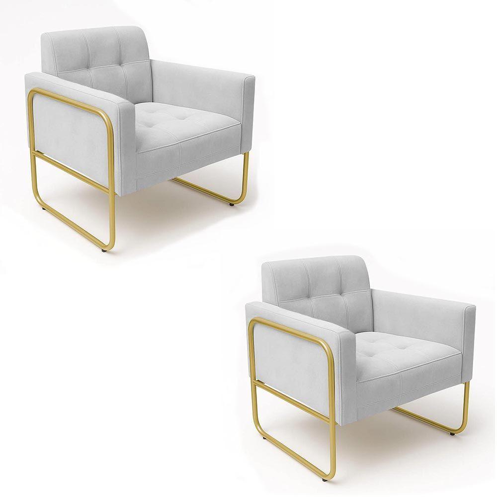 Poltrona Sala Industrial Alta Tubo Dourado Kit 2 Elisa Veludo D03 - D'rossi Cor Cinza - 2
