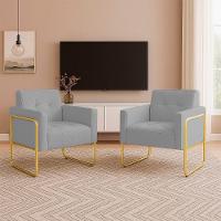 Poltrona Sala Industrial Alta Tubo Dourado Kit 2 Elisa Veludo D03 - D'rossi Cor Cinza - 1