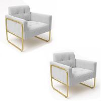 Poltrona Sala Industrial Alta Tubo Dourado Kit 2 Elisa Veludo D03 - D'rossi Cor Cinza - 2