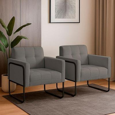 Poltrona Sala Industrial Alta Tubo Preto Kit 2 Elisa Linho Grafite D03 - D'rossi