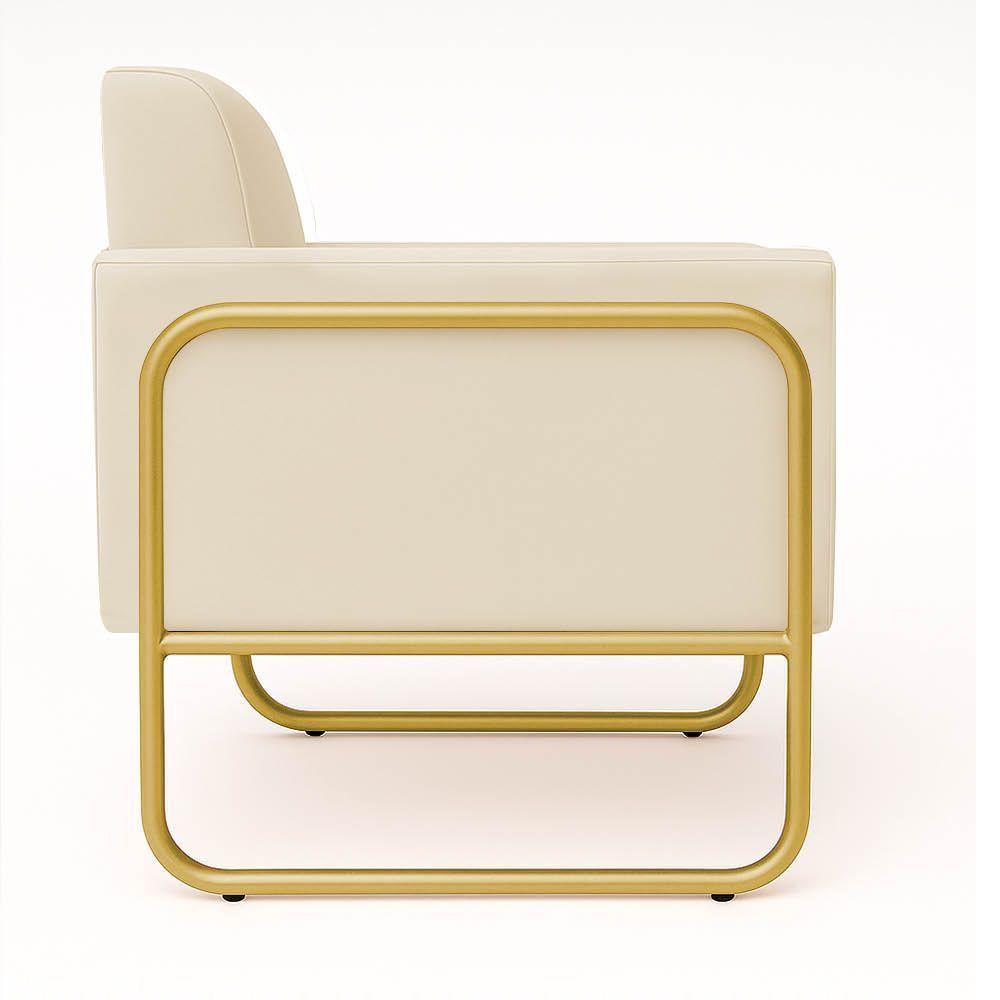 Poltrona Sala Industrial Alta Tubo Dourado Kit 2 Elisa Suede D03 - D'rossi Cor Bege - 3