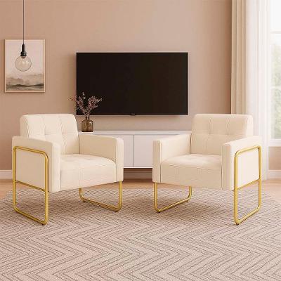 Poltrona Sala Industrial Alta Tubo Dourado Kit 2 Elisa Suede D03 - D'rossi Cor Bege