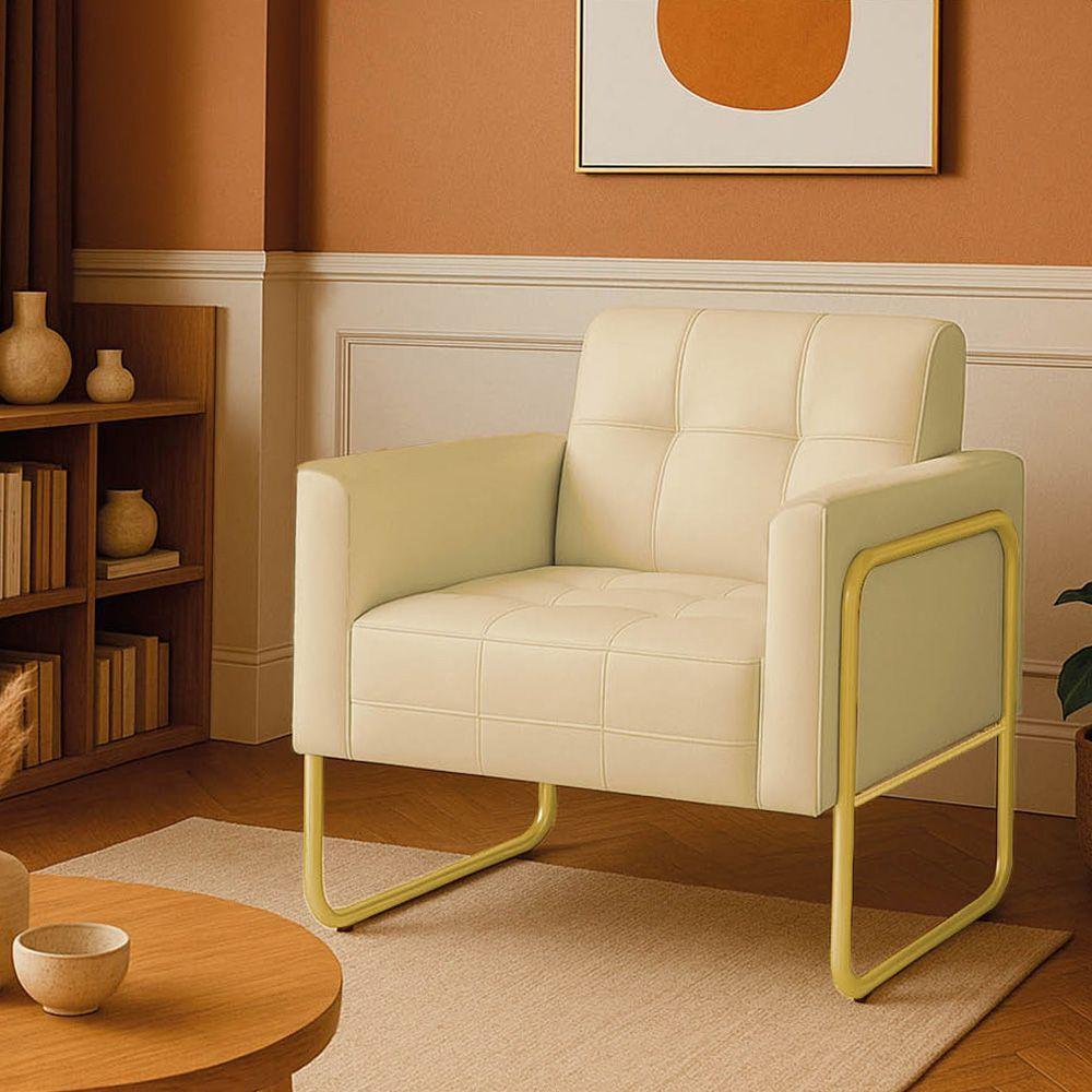 Poltrona Sala Industrial Alta Tubo Dourado Elisa Sintético Bege D03 - D'rossi - 1