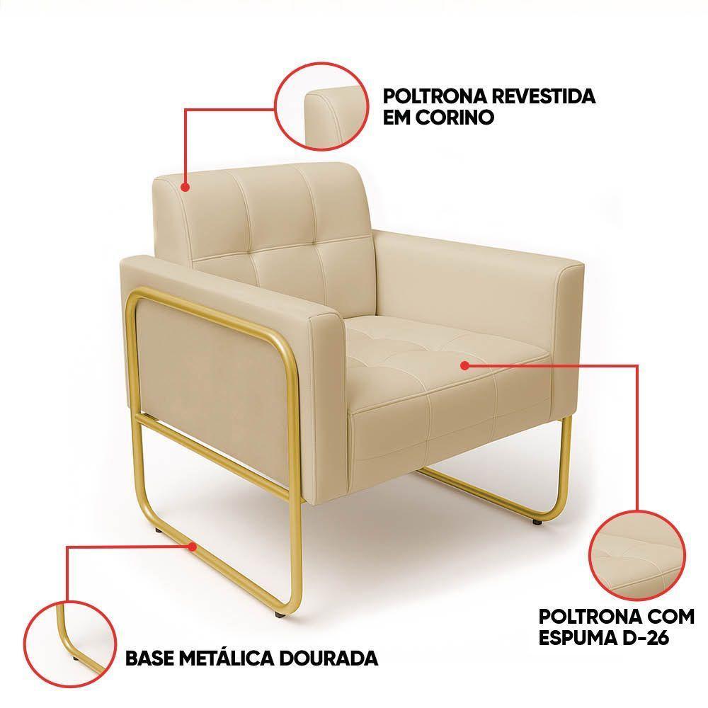 Poltrona Sala Industrial Alta Tubo Dourado Elisa Sintético Bege D03 - D'rossi - 3