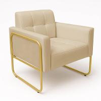 Poltrona Sala Industrial Alta Tubo Dourado Elisa Sintético Bege D03 - D'rossi - 5