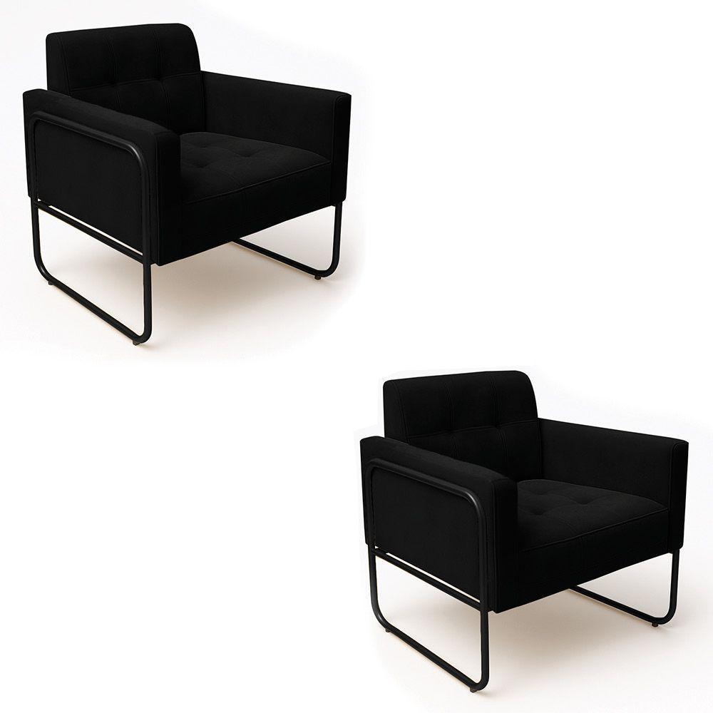 Poltrona Sala Industrial Alta Tubo Preto Kit 2 Elisa Suede D03 - D'rossi Cor Preto - 2