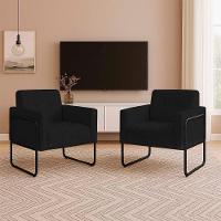 Poltrona Sala Industrial Alta Tubo Preto Kit 2 Elisa Suede D03 - D'rossi Cor Preto - 1