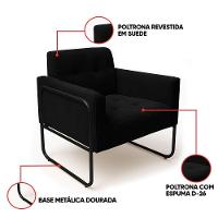 Poltrona Sala Industrial Alta Tubo Preto Kit 2 Elisa Suede D03 - D'rossi Cor Preto - 7