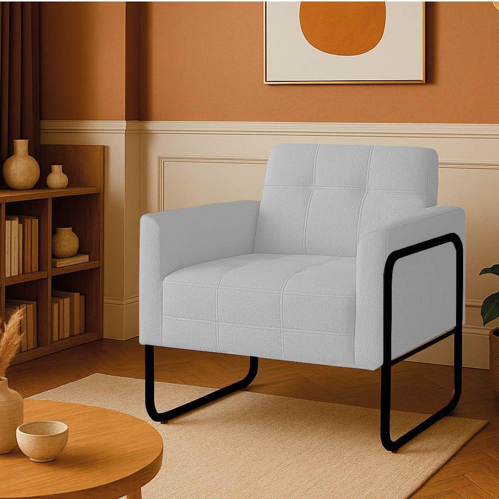 Poltrona Sala Industrial Alta Tubo Preto Elisa Bouclê Cinza D03 - D'rossi - 1